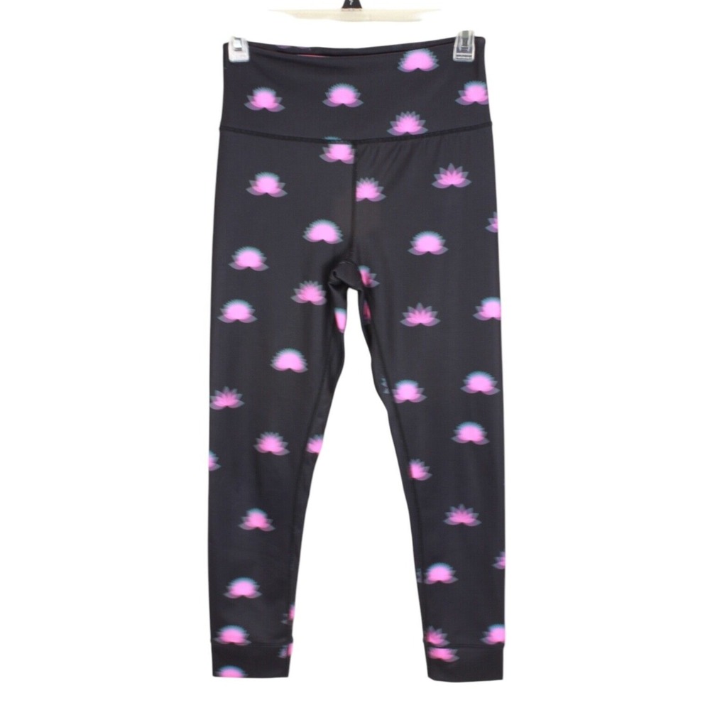 Free People Movement‎ Small High Rise Leggings Black Pink Lotus Floral